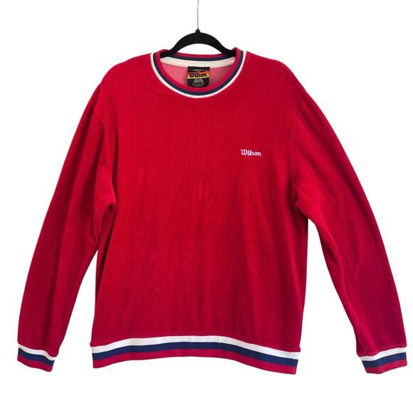 Wilson x Forever 21 Red Crewneck Sweatshirt Men’s Size L Retro Stripe Trim - Picture 1 of 4